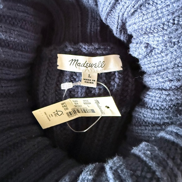 NWT Madewell Wide Rib Turtleneck Chunky Sweater Women’s L Indigo Stripe Preppy - Picture 8 of 10